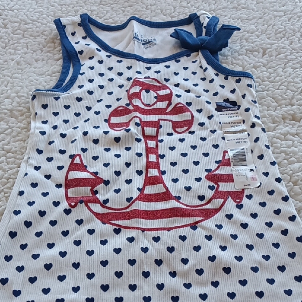 Basic Editions Nautical Blue and White Tank Top